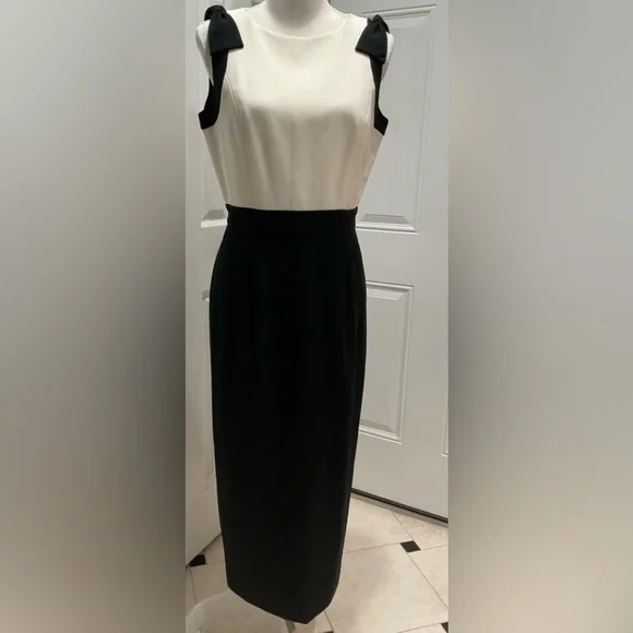 🌱NWT Talbots Women’s Maxi Black/White Shoulders Bows Details, Size 6 - Picture 1 of 13